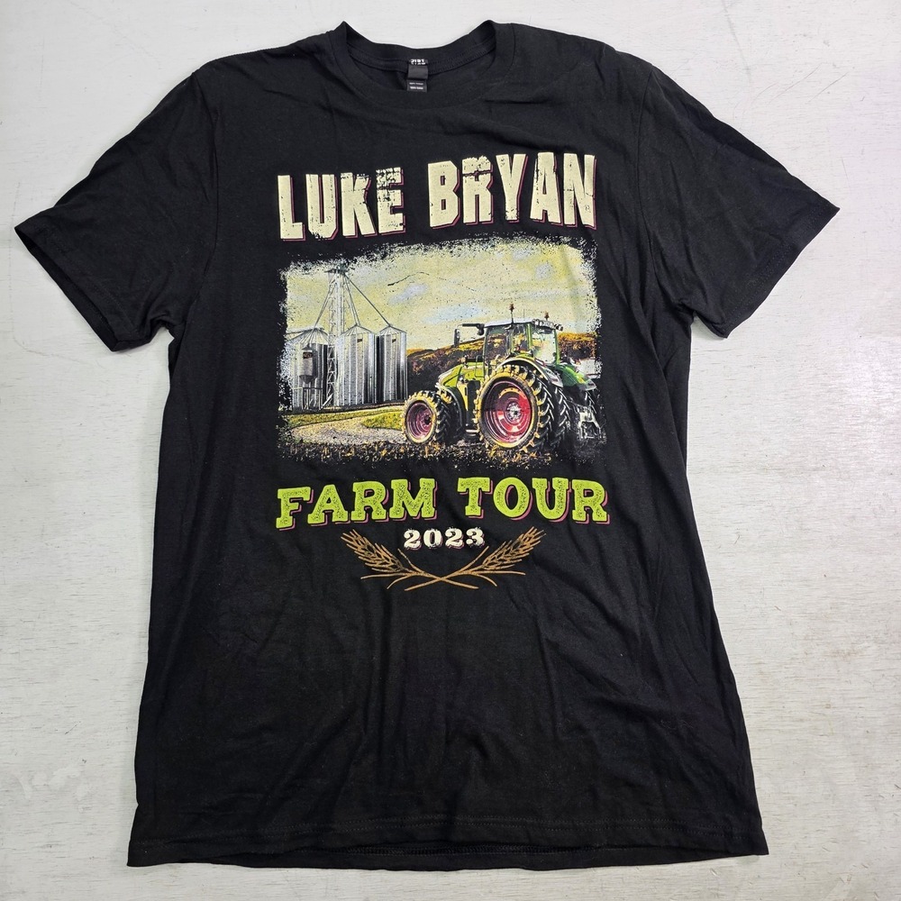 Luke Bryan 2023 Farm Tour Dates Country Band Black Tee T-Shirt Men's Sz L EUC